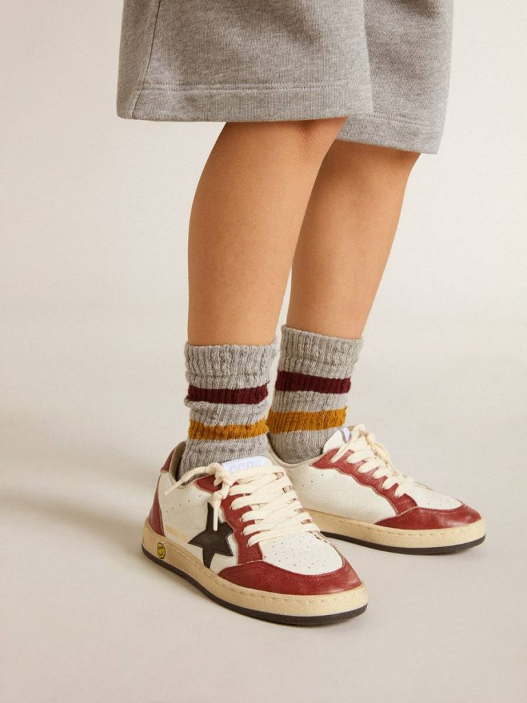 Kids Golden Goose Boys (4-10 Years) Ball Star Young In Nappa With Black Star And Red Leather Inserts - 3