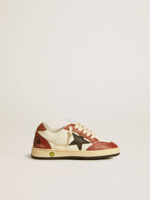 Kids Golden Goose Boys (4-10 Years) Ball Star Young In Nappa With Black Star And Red Leather Inserts - 1