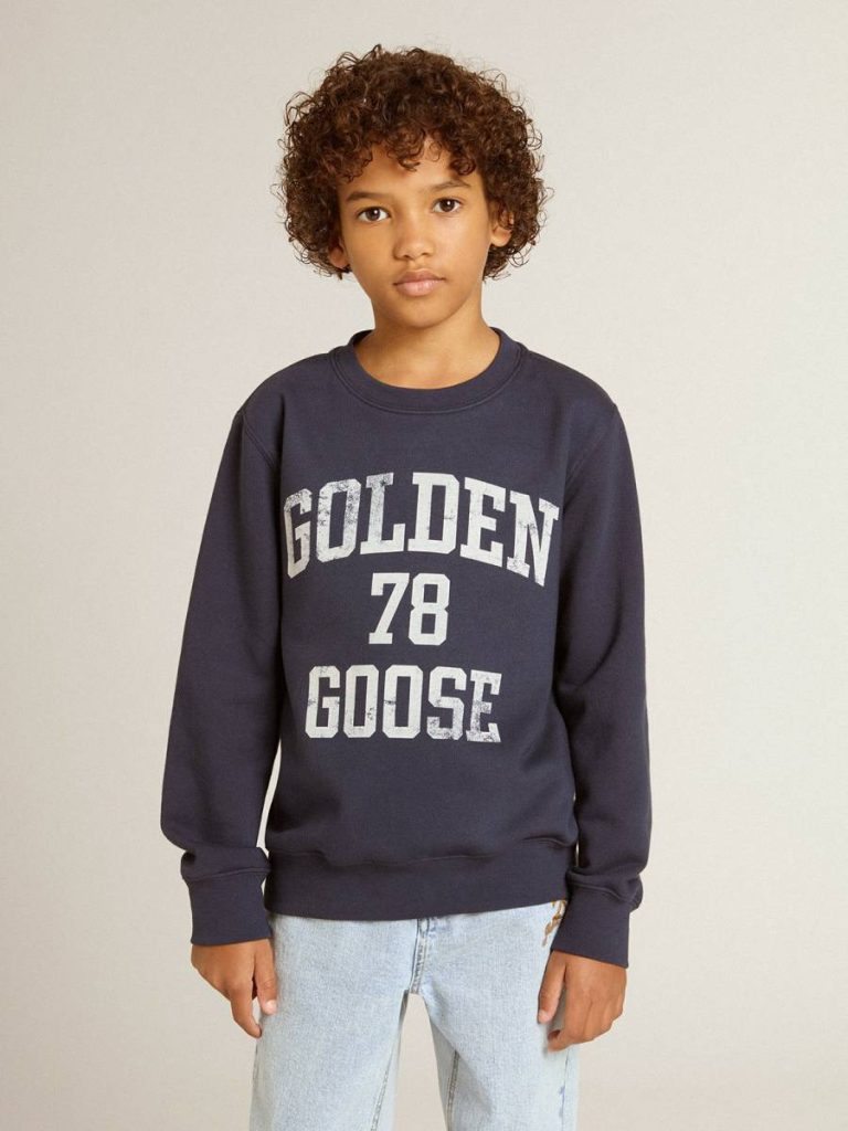 Kids Golden Goose Dark Blue Topwear Selection (4-12 Years) Boys' Dark Blue Sweatshirt With White Print - 2