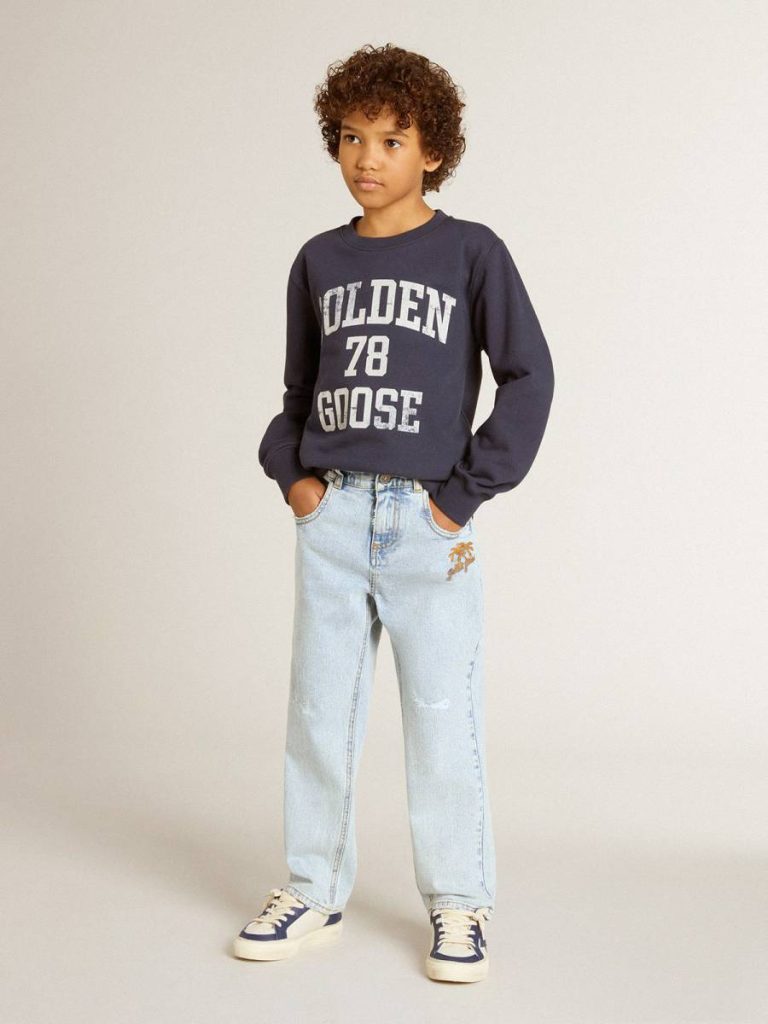 Kids Golden Goose Dark Blue Topwear Selection (4-12 Years) Boys' Dark Blue Sweatshirt With White Print - 3