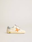 Kids Golden Goose Little Boys (1-3 Years) Junior Old School In Leather With Orange Star And Baby Blue Heel Tab - 1