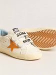Kids Golden Goose Little Boys (1-3 Years) Junior Old School In Leather With Orange Star And Baby Blue Heel Tab - 4
