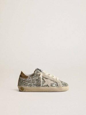 Kids Golden Goose Little Girls (1-3 Years) Super-Star Junior In Glitter With A Suede Star And Gold Heel Tab - 1