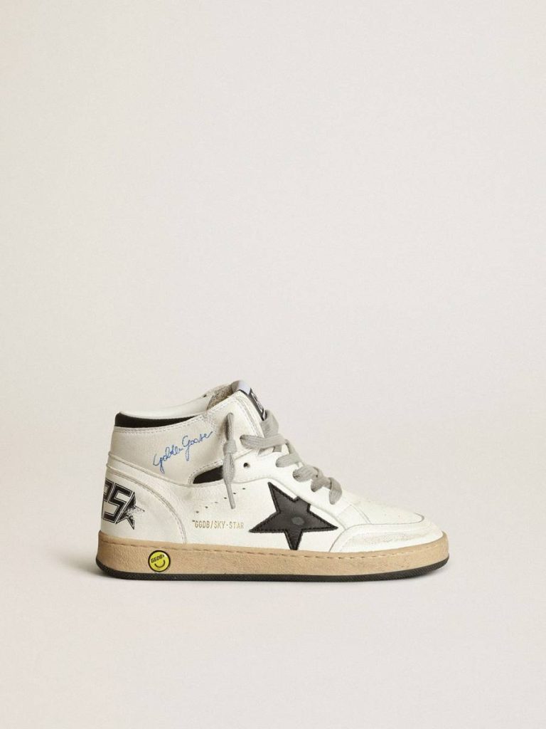 Kids Golden Goose Young Sky-Star In White Nappa With Black Star And Heel Tab Boys (4-10 Years) - 1
