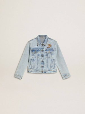 Kids Light Denim Jacket With Embroidery Light Denim Topwear Selection (4-12 Years) Golden Goose - 1
