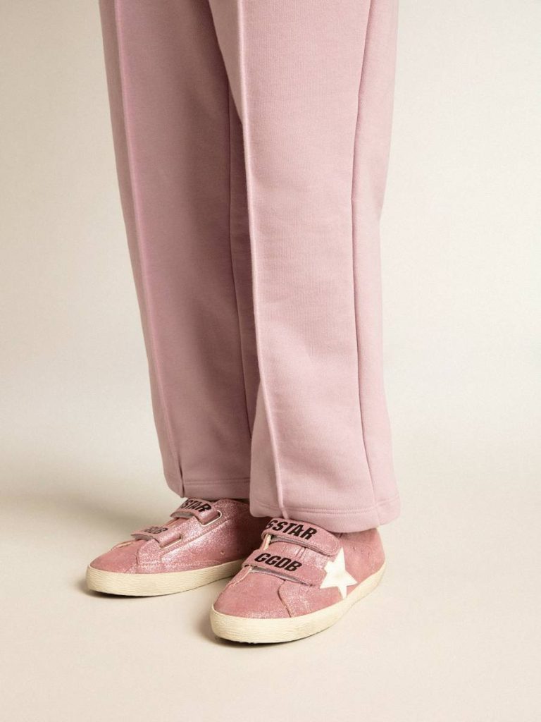 Kids Little Girls (1-3 Years) Golden Goose Junior Old School In Metallic Pink Suede With White Leather Star And Heel Tab - 3