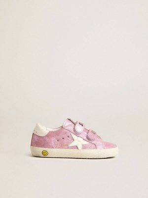Kids Little Girls (1-3 Years) Golden Goose Junior Old School In Metallic Pink Suede With White Leather Star And Heel Tab - 1