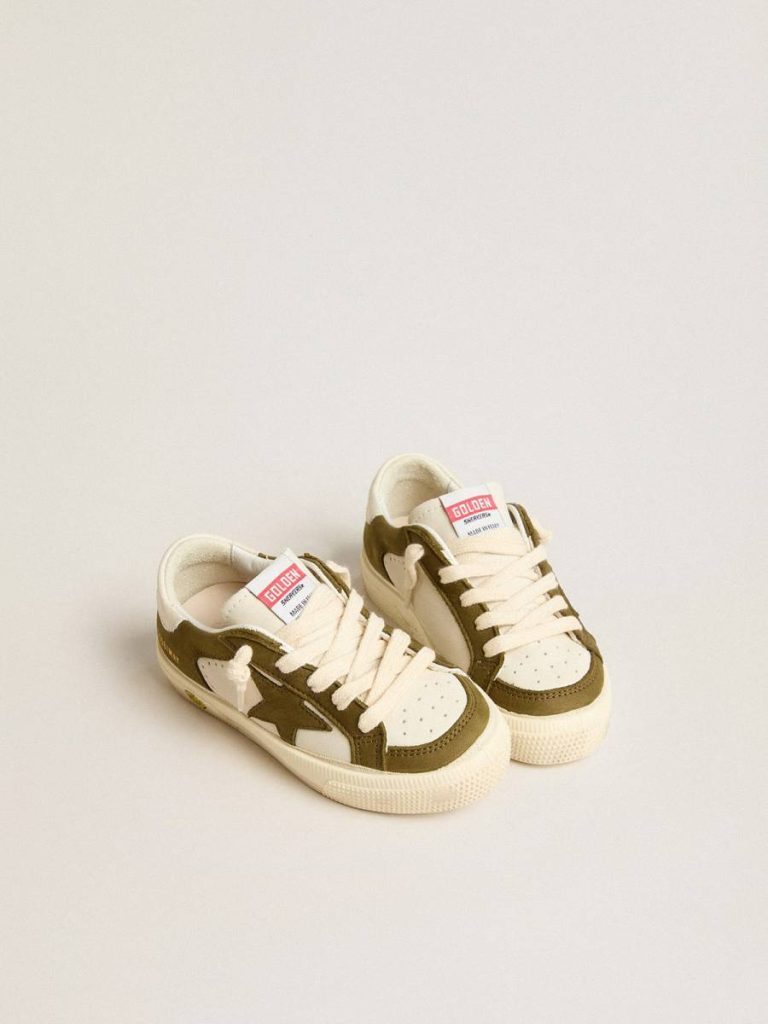 Kids May Young In White And Military Green Leather Golden Goose Boys (4-10 Years) - 2