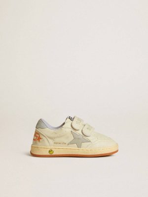 Kids Off-White Golden Goose Ball Star Teen In White Leather With Powder Blue Star And Heel Tab Boys (4-10 Years) - 1