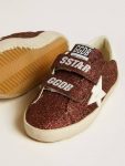 Kids Old School Junior In Burgundy Glitter With Leather Star And Heel Tab Golden Goose Little Boys (1-3 Years) - 3