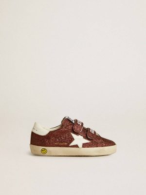 Kids Old School Junior In Burgundy Glitter With Leather Star And Heel Tab Golden Goose Little Boys (1-3 Years) - 1