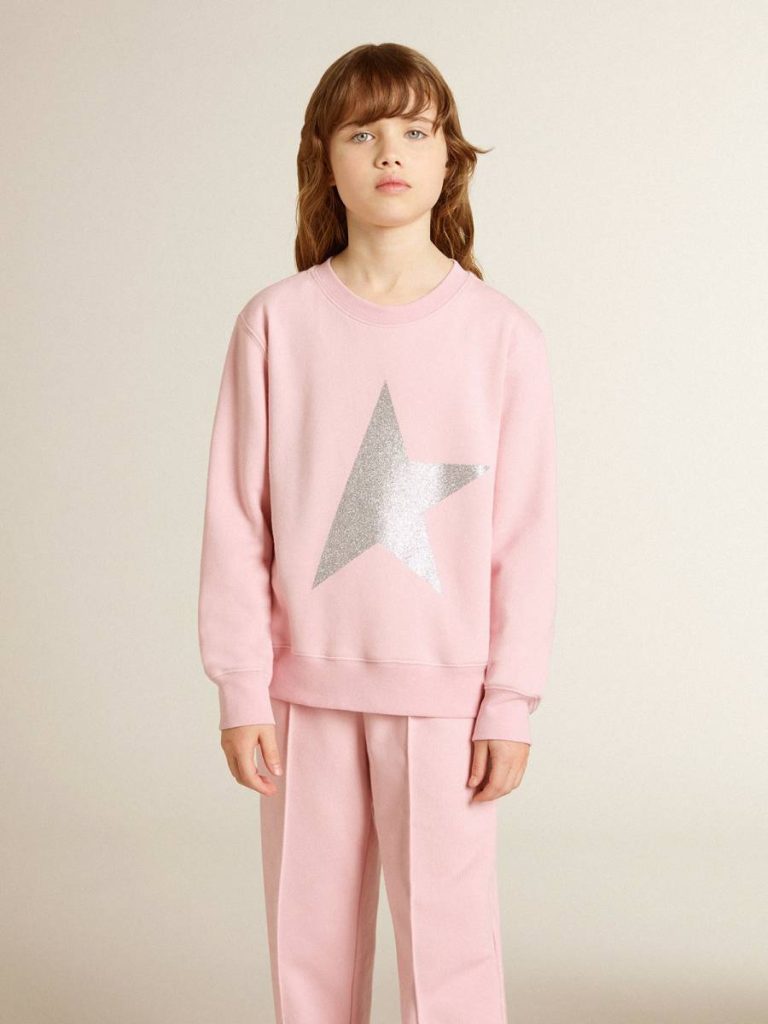 Kids Pink Sweatshirt With Maxi Star In Silver Glitter On The Front Topwear Selection (4-12 Years) Pink Golden Goose - 3