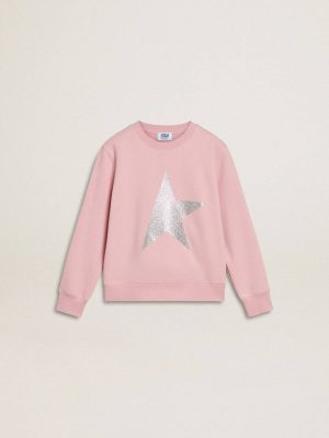 Kids Pink Sweatshirt With Maxi Star In Silver Glitter On The Front Topwear Selection (4-12 Years) Pink Golden Goose - 1