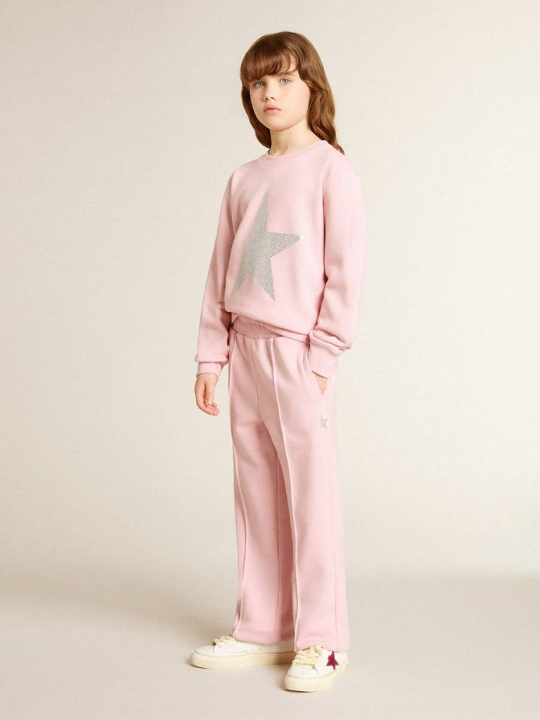 Kids Pink Sweatshirt With Maxi Star In Silver Glitter On The Front Topwear Selection (4-12 Years) Pink Golden Goose - 4