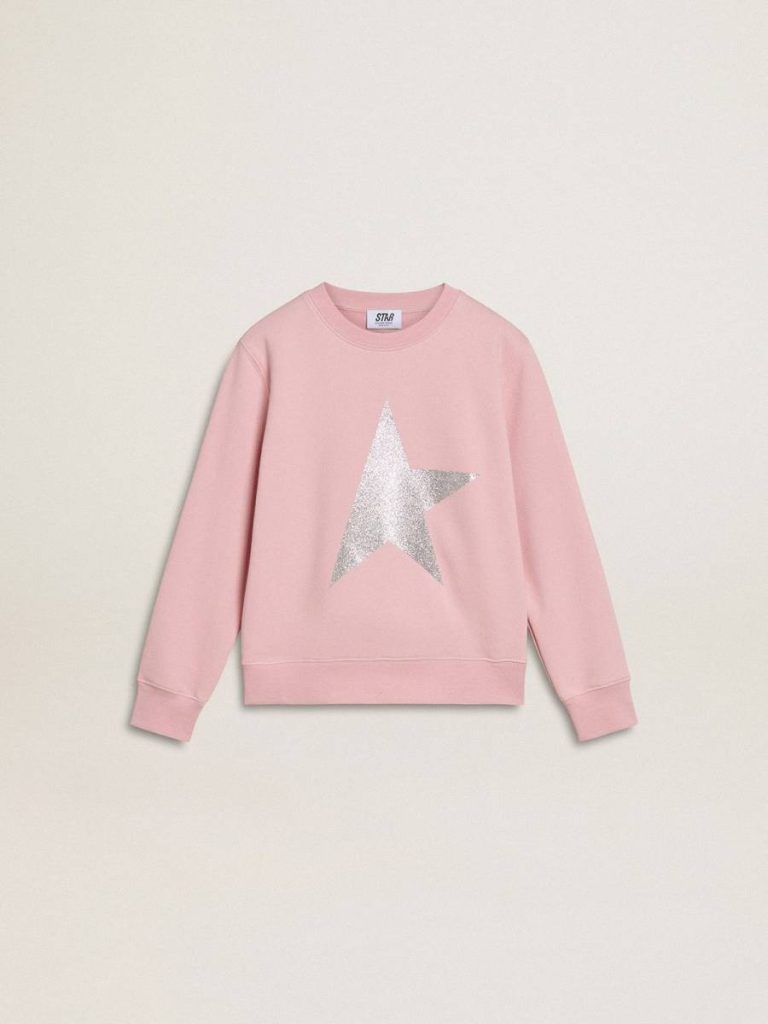 Kids Pink Sweatshirt With Maxi Star In Silver Glitter On The Front Topwear Selection (4-12 Years) Pink Golden Goose - 1