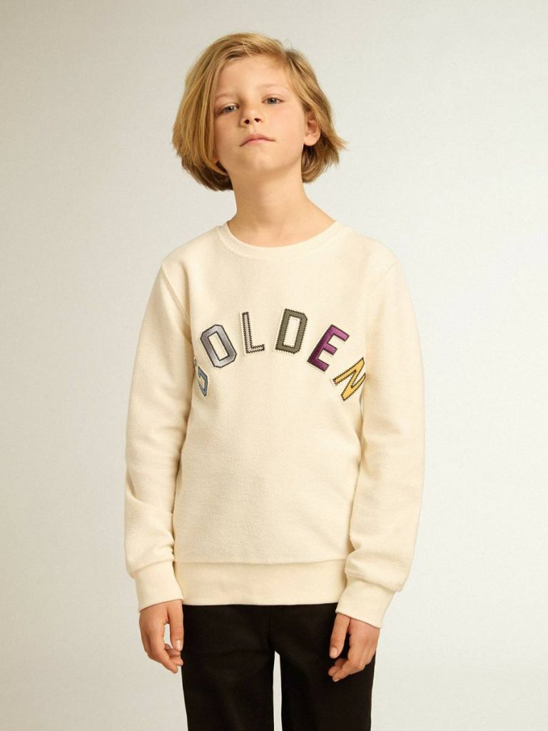 Kids Sweatshirt In Aged White With Multicolor Golden Lettering On The Front Golden Goose Aged White Topwear Selection (4-12 Years) - 2