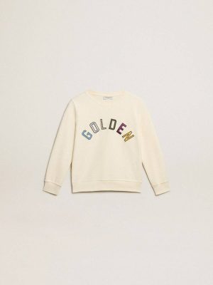 Kids Sweatshirt In Aged White With Multicolor Golden Lettering On The Front Golden Goose Aged White Topwear Selection (4-12 Years) - 1