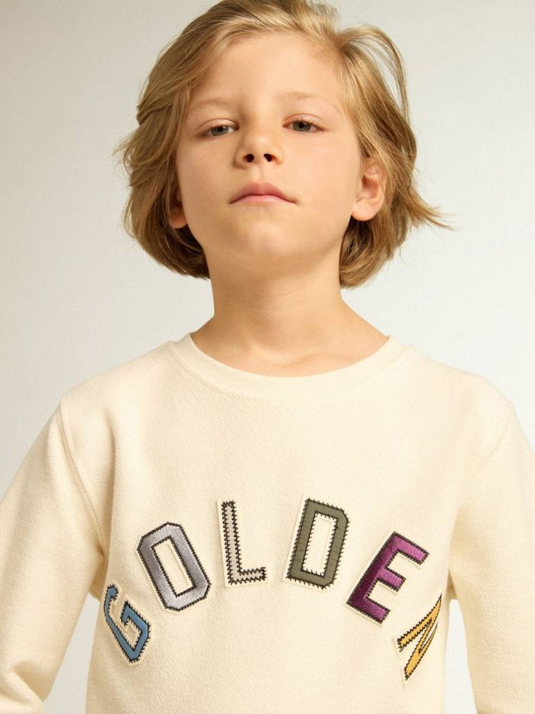 Kids Sweatshirt In Aged White With Multicolor Golden Lettering On The Front Golden Goose Aged White Topwear Selection (4-12 Years) - 5