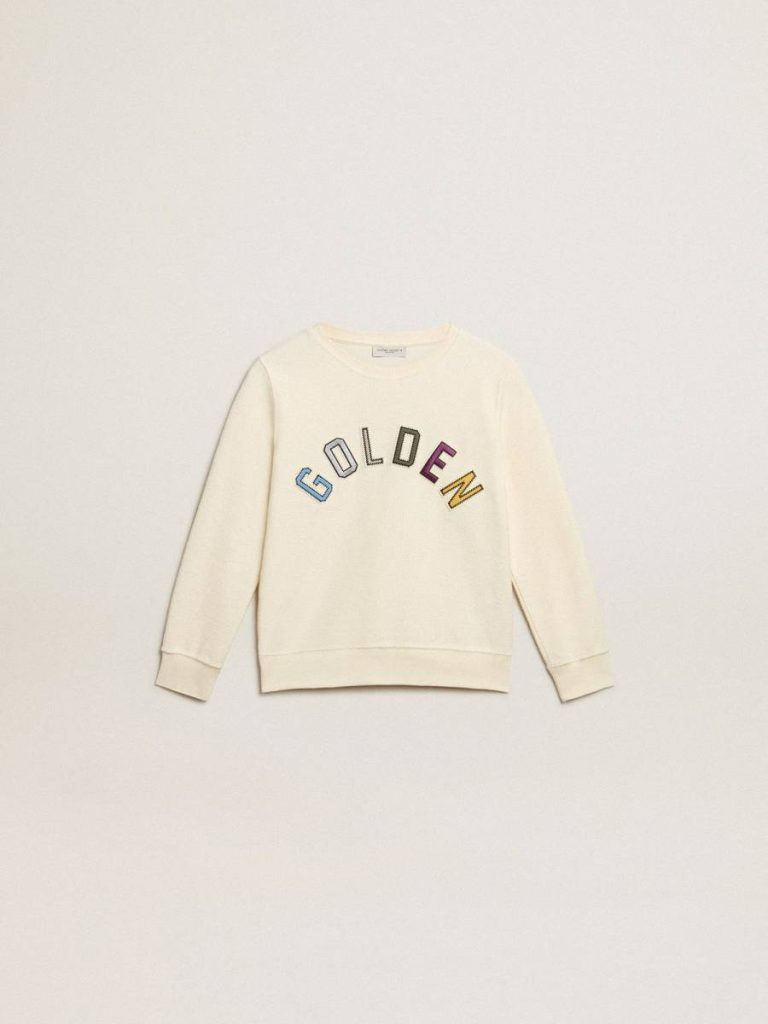 Kids Sweatshirt In Aged White With Multicolor Golden Lettering On The Front Golden Goose Aged White Topwear Selection (4-12 Years) - 1
