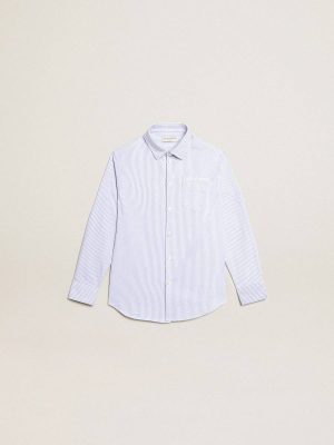 Kids White And Light Blue Boys’ Shirt With Light Blue Stripes Topwear Selection (4-12 Years) Golden Goose - 1