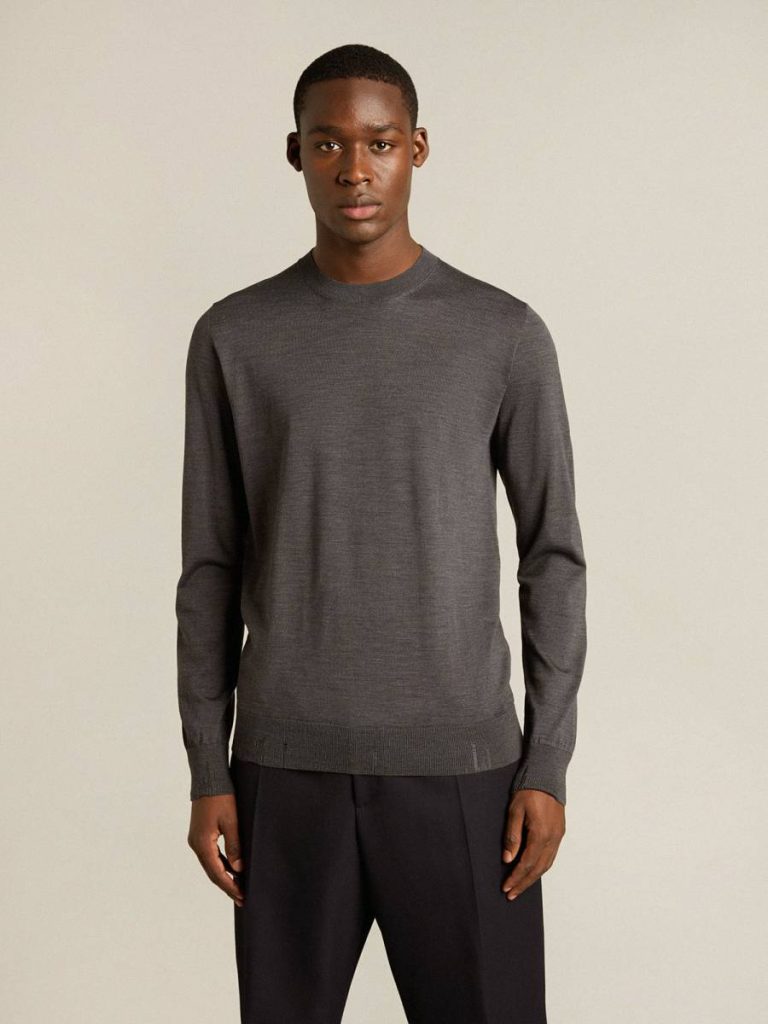 Knitwear Dark Gray Melange Men Men's Round-Neck Sweater In Dark Gray Mélange Wool Golden Goose - 2