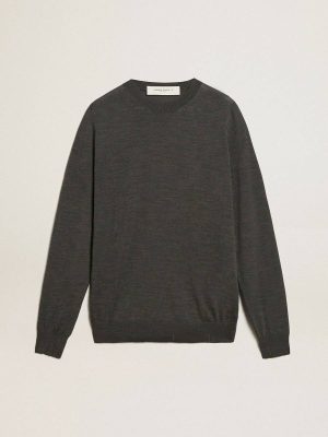 Knitwear Dark Gray Melange Men Men's Round-Neck Sweater In Dark Gray Mélange Wool Golden Goose - 1