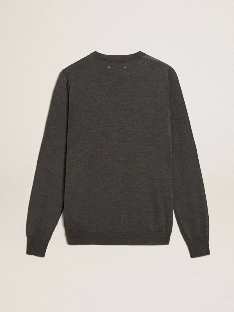 Knitwear Dark Gray Melange Men Men's Round-Neck Sweater In Dark Gray Mélange Wool Golden Goose - 5