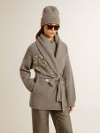 Knitwear Golden Goose Women's Cardigan In Gray Melange Wool With Embroidery On The Front Gray Melange Women - 3