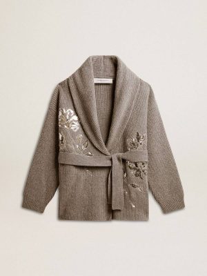 Knitwear Golden Goose Women's Cardigan In Gray Melange Wool With Embroidery On The Front Gray Melange Women - 1