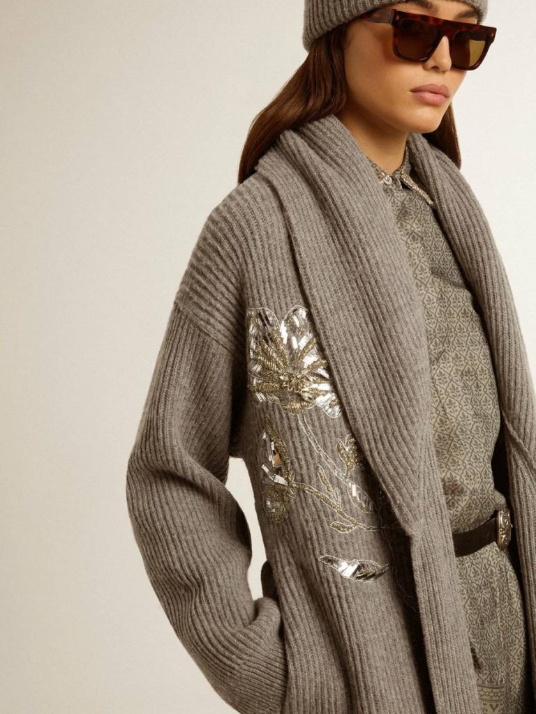 Knitwear Golden Goose Women's Cardigan In Gray Melange Wool With Embroidery On The Front Gray Melange Women - 4