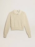 Knitwear Panama Golden Goose Panama-Colored Openwork Cotton Cropped Sweater With Pearl Embroidery Women - 1