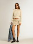 Knitwear Panama Golden Goose Panama-Colored Openwork Cotton Cropped Sweater With Pearl Embroidery Women - 3