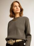 Knitwear Women Dark Gray Melange Women's Round-Neck Sweater In Dark Gray Cotton With Logo On The Back Golden Goose - 2