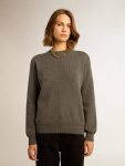 Knitwear Women Dark Gray Melange Women's Round-Neck Sweater In Dark Gray Cotton With Logo On The Back Golden Goose - 5