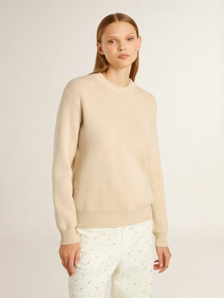 Knitwear Women Women's Beige Sweater With 'Golden' Lettering On The Back Beige Golden Goose - 2