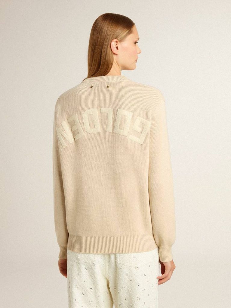 Knitwear Women Women's Beige Sweater With 'Golden' Lettering On The Back Beige Golden Goose - 4