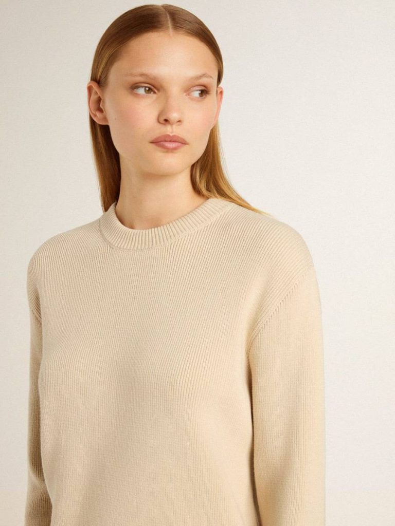 Knitwear Women Women's Beige Sweater With 'Golden' Lettering On The Back Beige Golden Goose - 5
