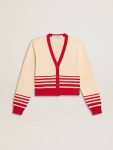 Knitwear Women's Cardigan In Cream With Red Stripes Cream Women Golden Goose - 1