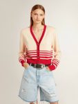 Knitwear Women's Cardigan In Cream With Red Stripes Cream Women Golden Goose - 2