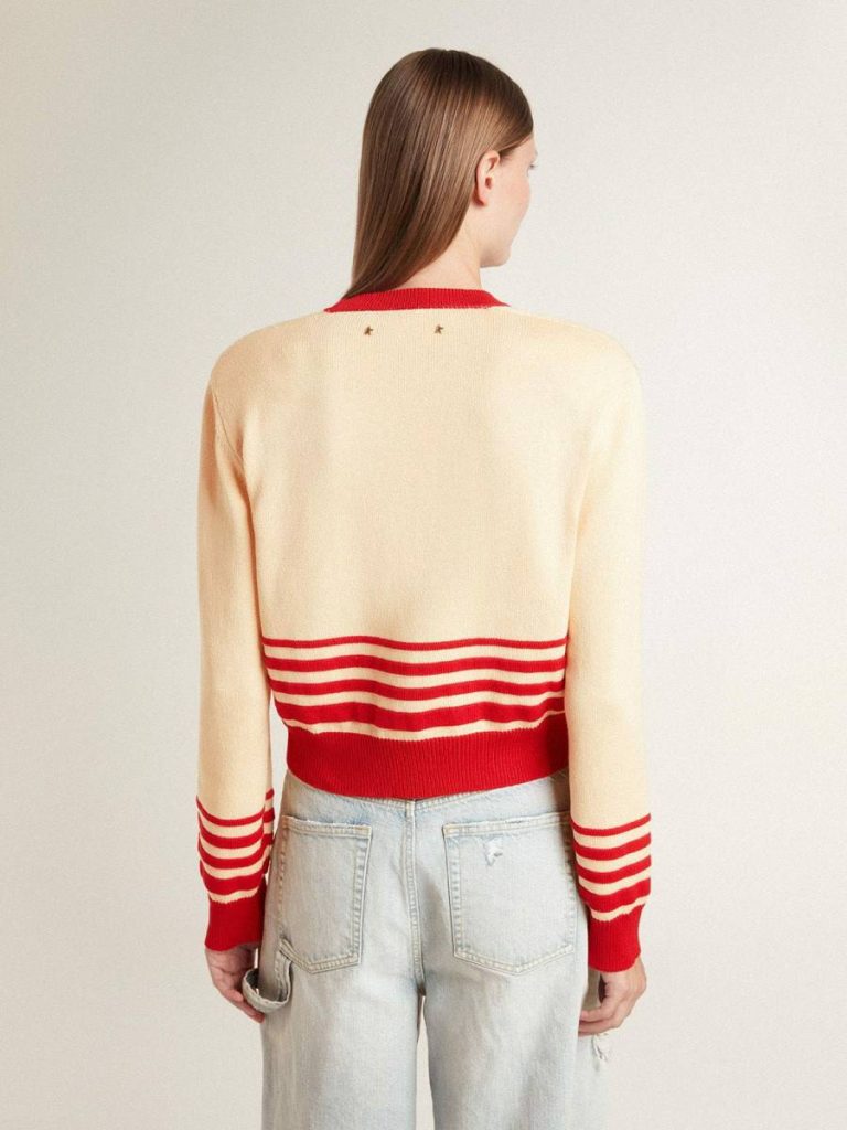 Knitwear Women's Cardigan In Cream With Red Stripes Cream Women Golden Goose - 4
