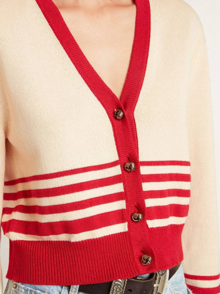 Knitwear Women's Cardigan In Cream With Red Stripes Cream Women Golden Goose - 5