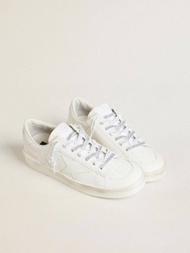 Laces Women Swarovski Laces With Contrasting Gray Logo Golden Goose Optical White - 3
