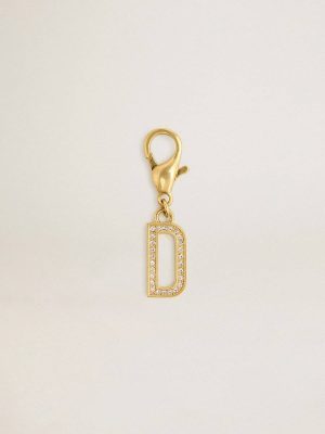 Letter D Charm In Gold-Colored Brass With Crystals Gold Golden Goose Bag Accessories Women - 1