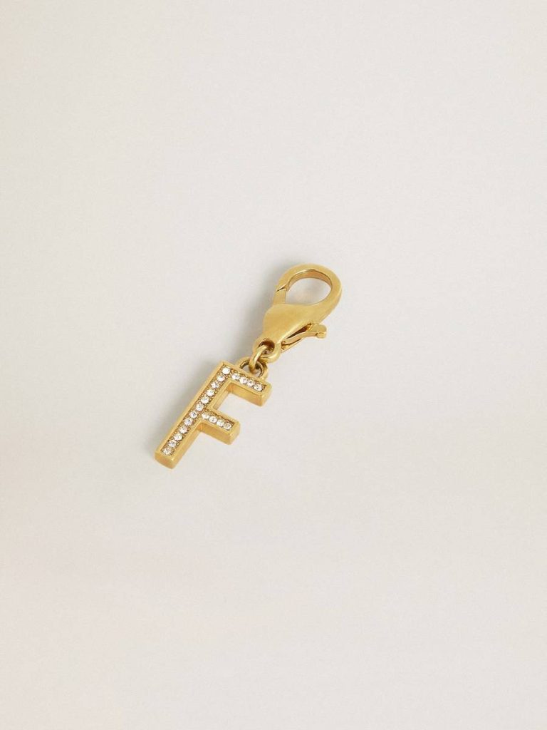 Letter F Charm In Gold-Colored Brass With Crystals Golden Goose Women Gold Bag Accessories - 2