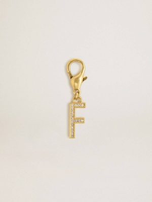 Letter F Charm In Gold-Colored Brass With Crystals Golden Goose Women Gold Bag Accessories - 1