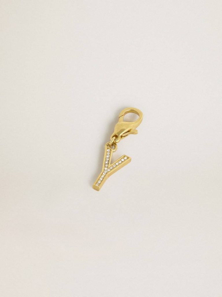 Letter Y Charm In Gold-Colored Brass With Crystals Gold Golden Goose Bag Accessories Women - 2