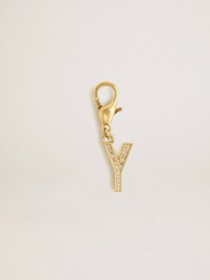 Letter Y Charm In Gold-Colored Brass With Crystals Gold Golden Goose Bag Accessories Women - 1