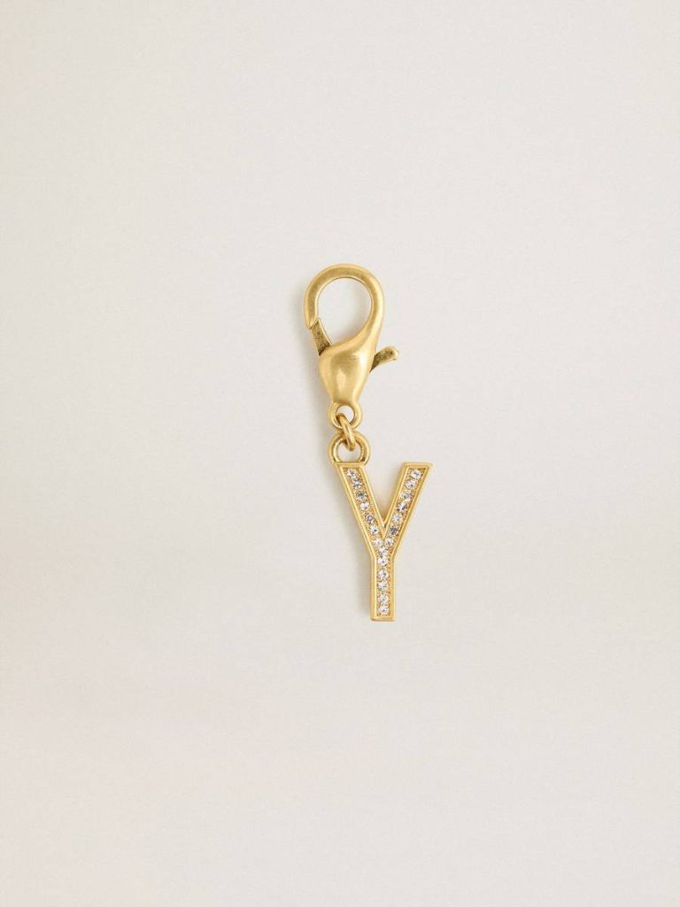 Letter Y Charm In Gold-Colored Brass With Crystals Gold Golden Goose Bag Accessories Women - 1