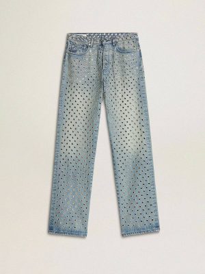 Light Blue Jeans & Pants Women's Washed Jeans With All-Over Eyelets Women Golden Goose - 1