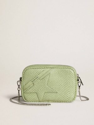 Light Green Women Mini Star Bag In Light Green Snake-Print Leather Golden Goose Mini Bags - 1